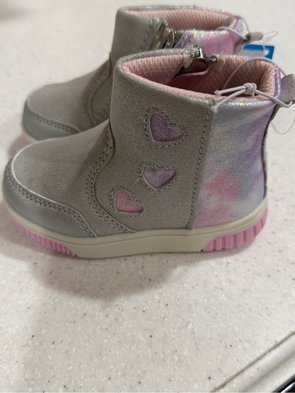 Stride Rite Grey Ankle Boots with Pink & Lavender Hearts